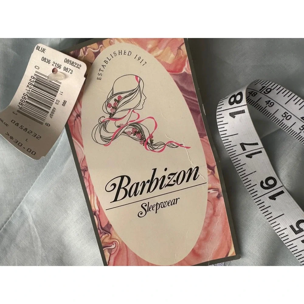 Barbizon Vintage Blue Floral Embroidered Lace Trim Nightgown L 08-58232